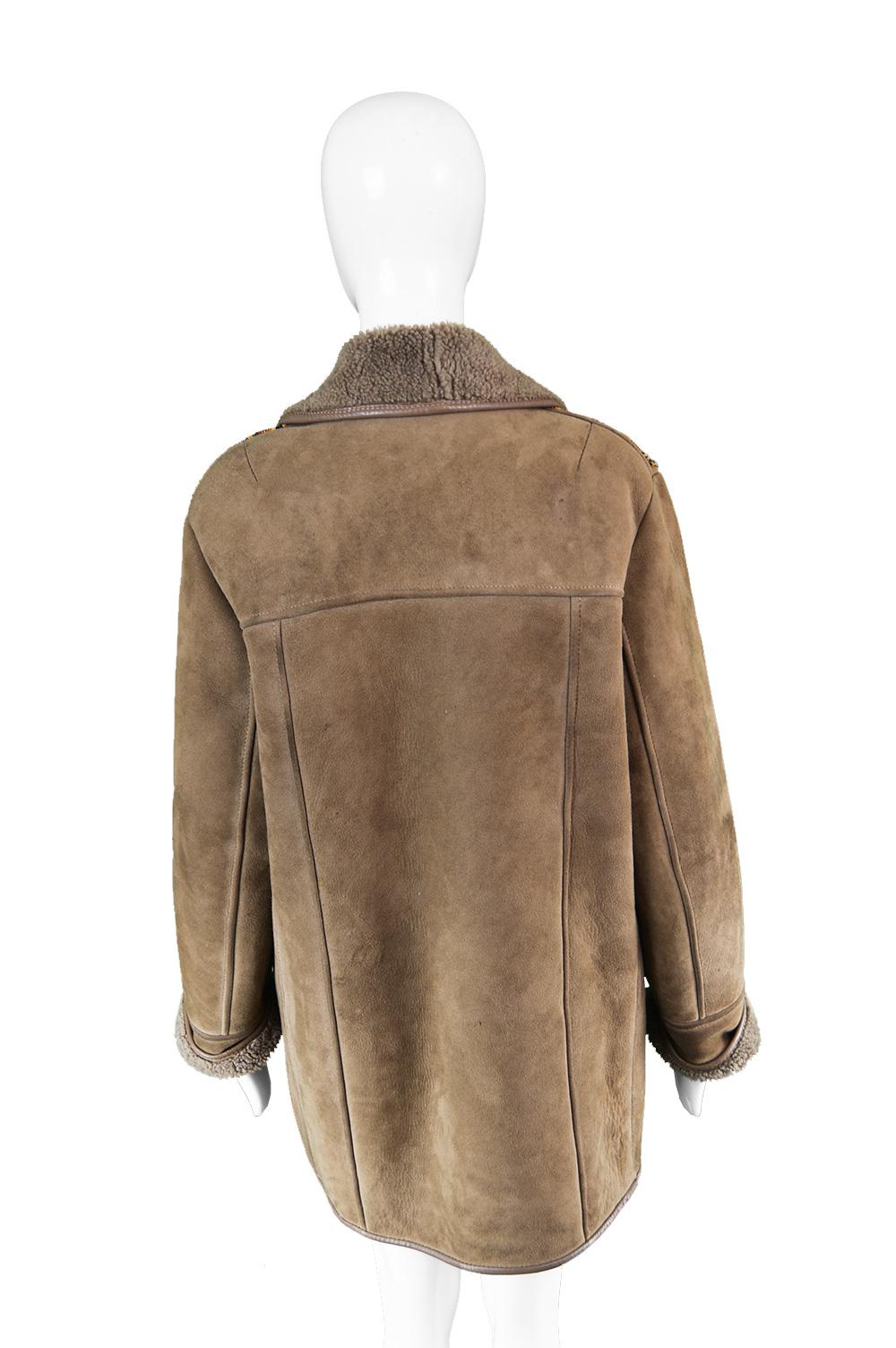 Vintage Tapestry Panelled Brown Sheepskin Shearling Lined Coat , 1970s 2