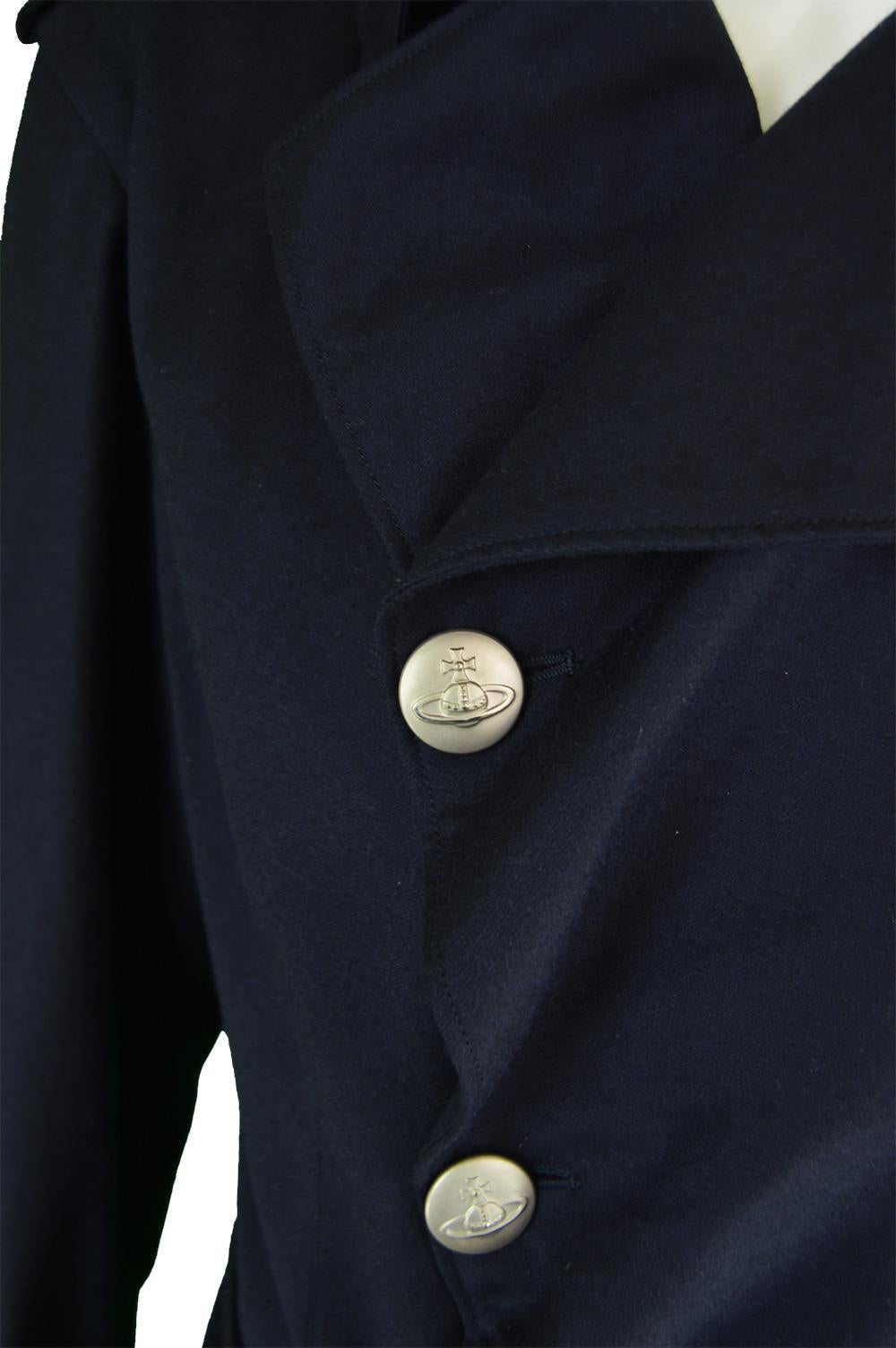 Black Vivienne Westwood Mens Navy Blue Wool Belted Trench Coat