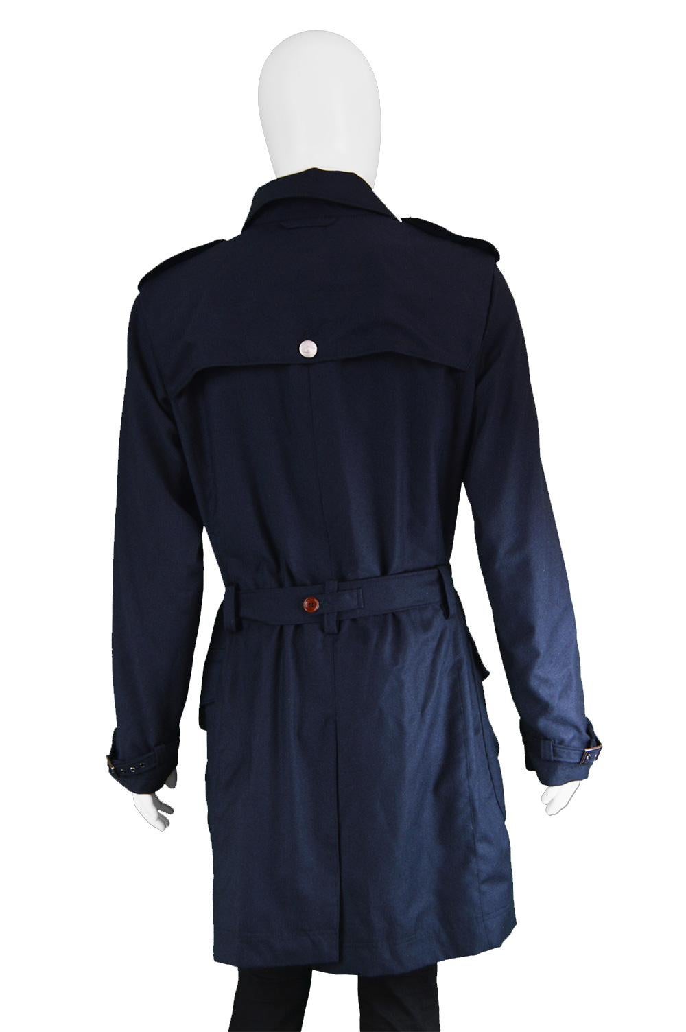 Vivienne Westwood Mens Navy Blue Wool Belted Trench Coat 1