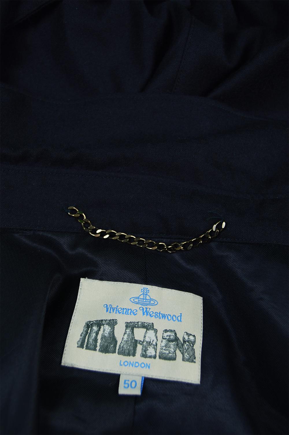 Vivienne Westwood Mens Navy Blue Wool Belted Trench Coat 3