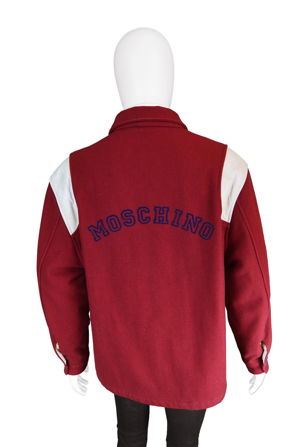 Women's or Men's Moschino Vintage 'Made in Italia' Wool & Faux Leather Mens Letterman Jacket
