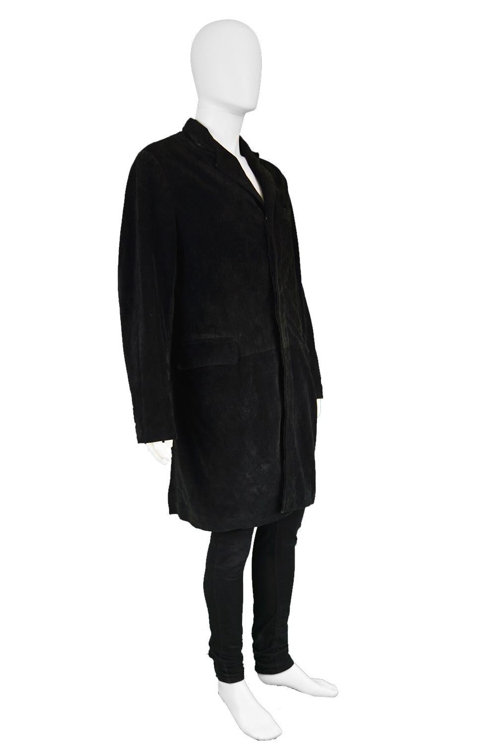 Joseph Homme Black Suede Mens Vintage Coat, 1990s In Good Condition For Sale In Doncaster, South Yorkshire