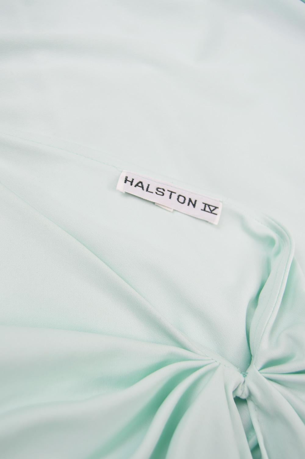 Halston Vintage Mint Green Draped Grecian One Shoulder Jersey Dress, 1970s 5