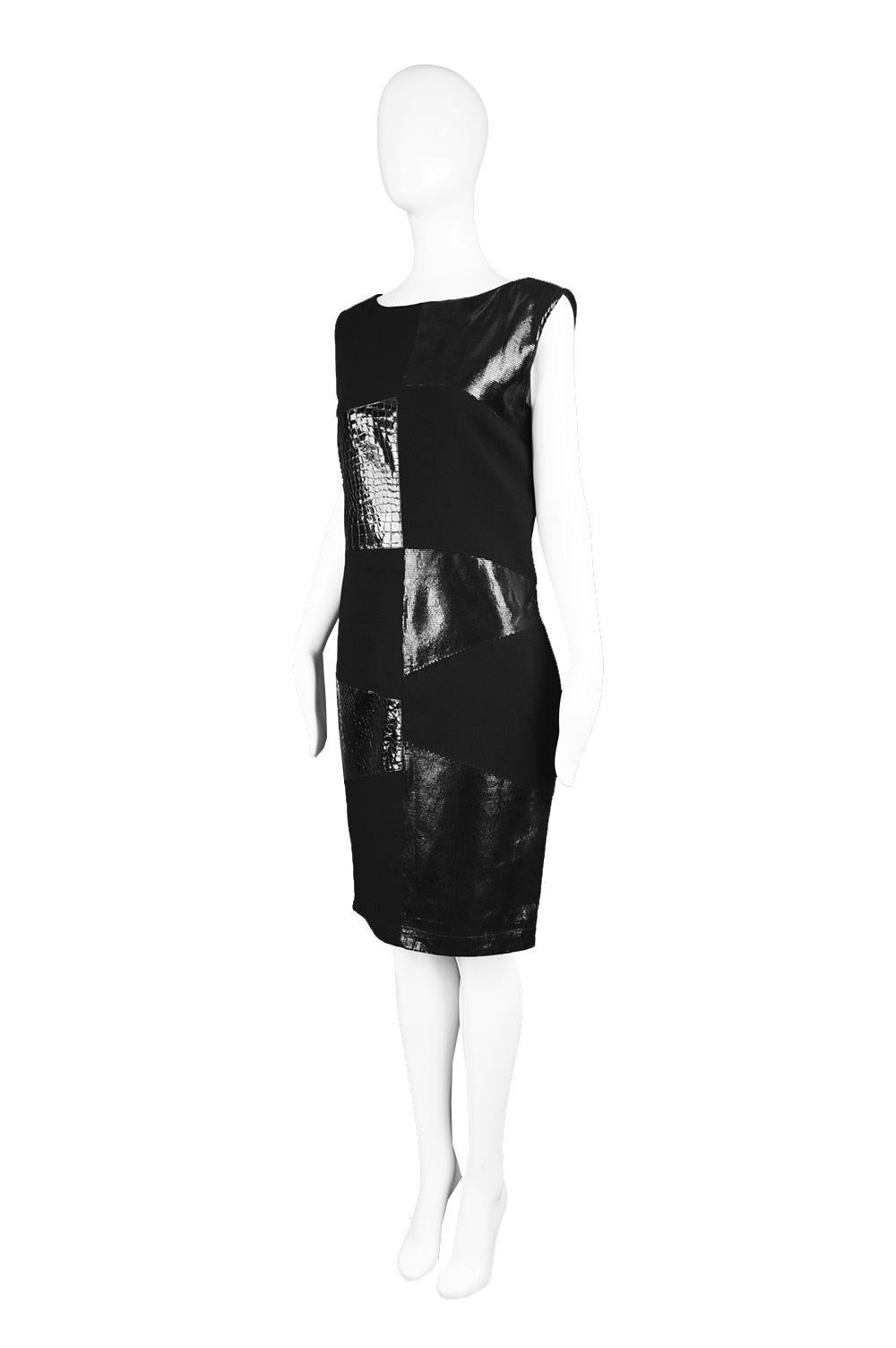 Women's Genny Vintage Wool Crepe & Patent Leather Panelled Shift Dress, 1990s