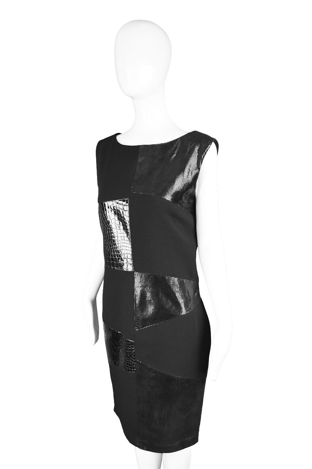 Genny Vintage Wool Crepe & Patent Leather Panelled Shift Dress, 1990s 1
