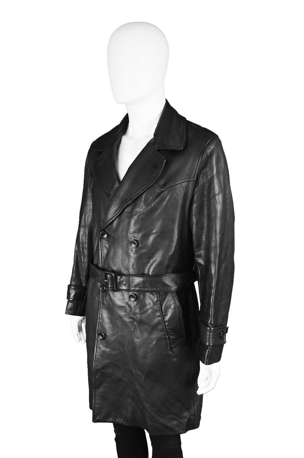 Kenzo Vintage Men's Black Goat Leather Vintage Belted Jacket Trench Coat, 1980s For Sale 3