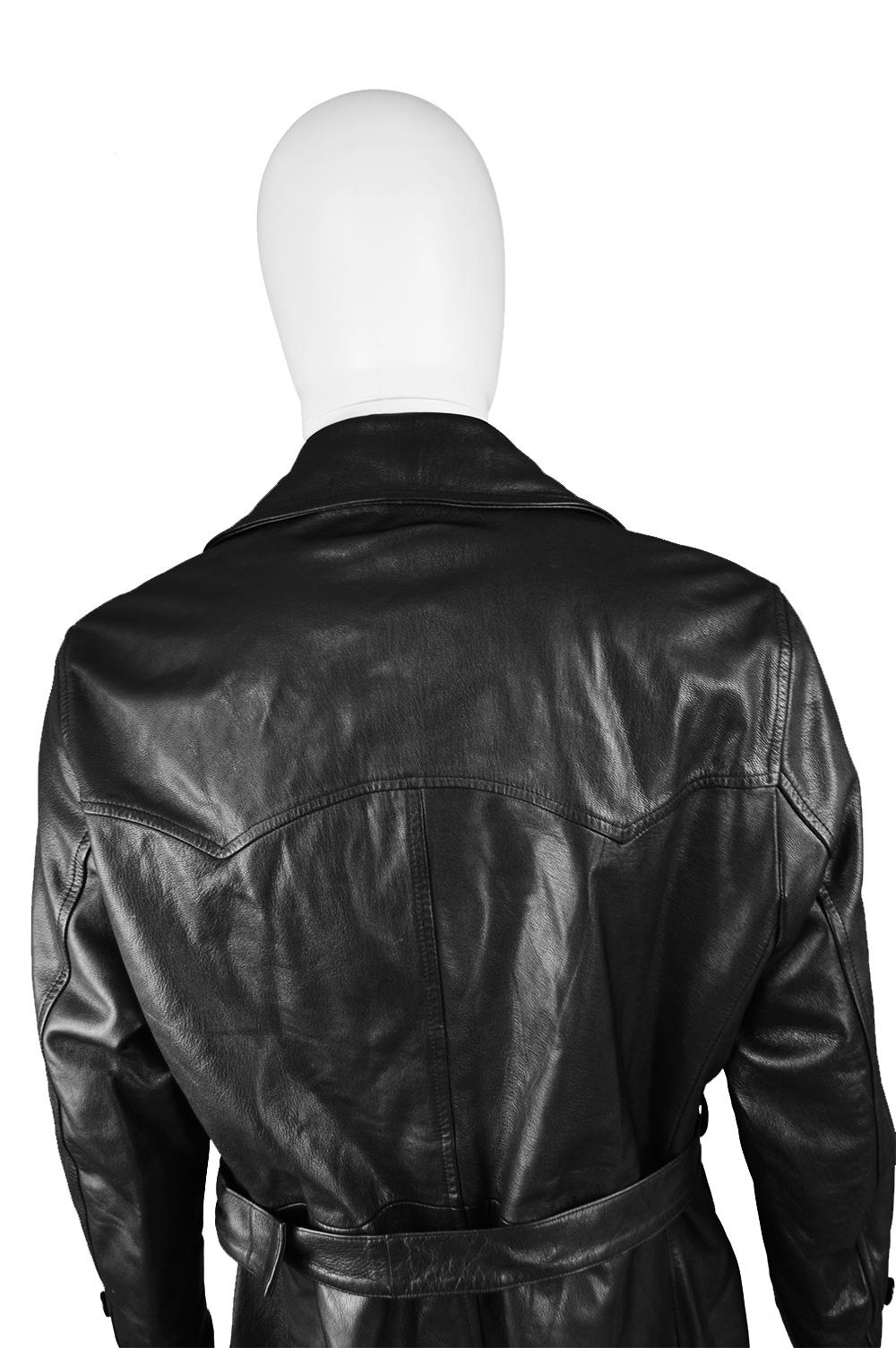 Kenzo Vintage Men's Black Goat Leather Vintage Belted Jacket Trench Coat, 1980s For Sale 5