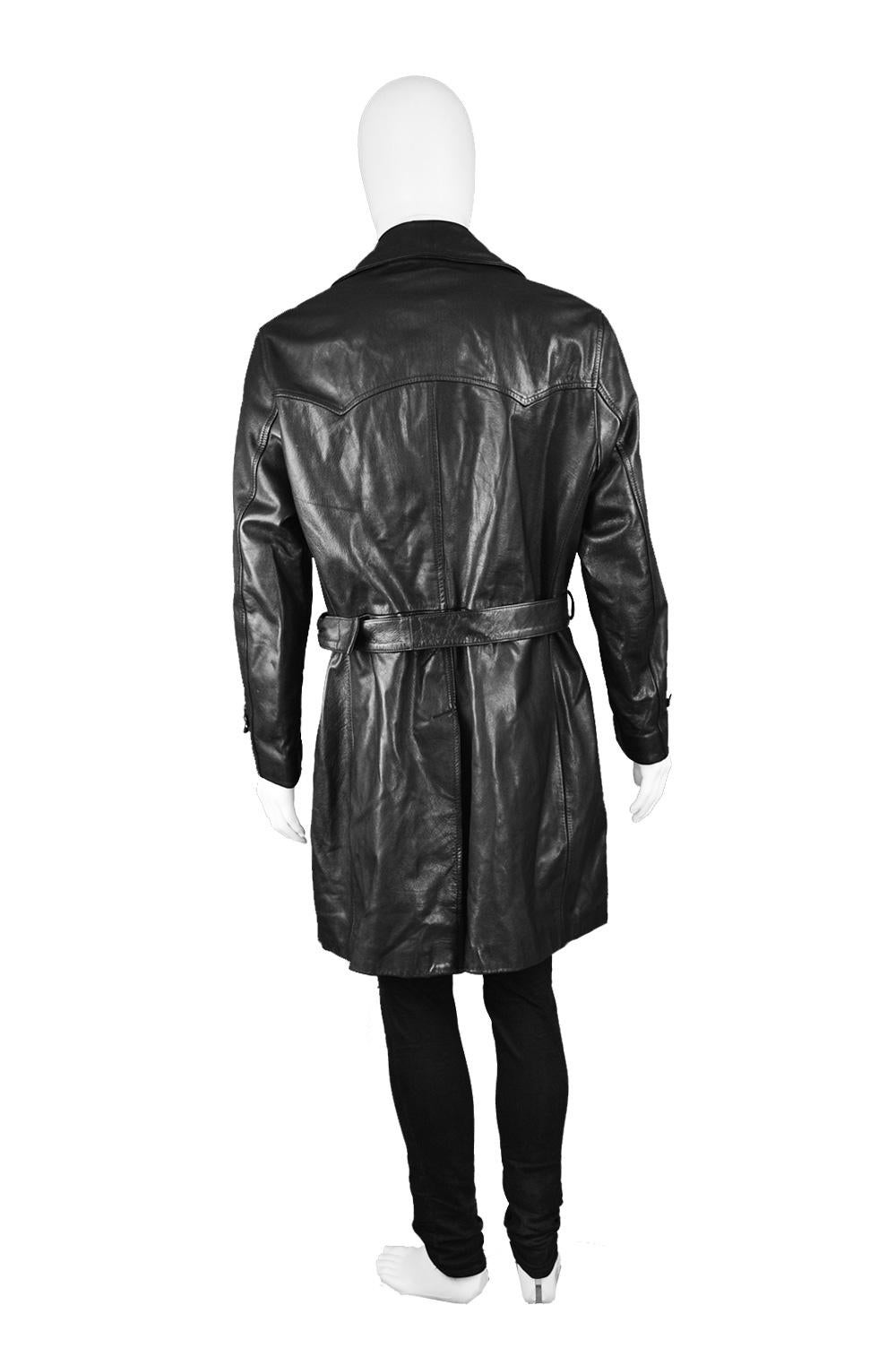 Kenzo Vintage Men's Black Goat Leather Vintage Belted Jacket Trench Coat, 1980s For Sale 4