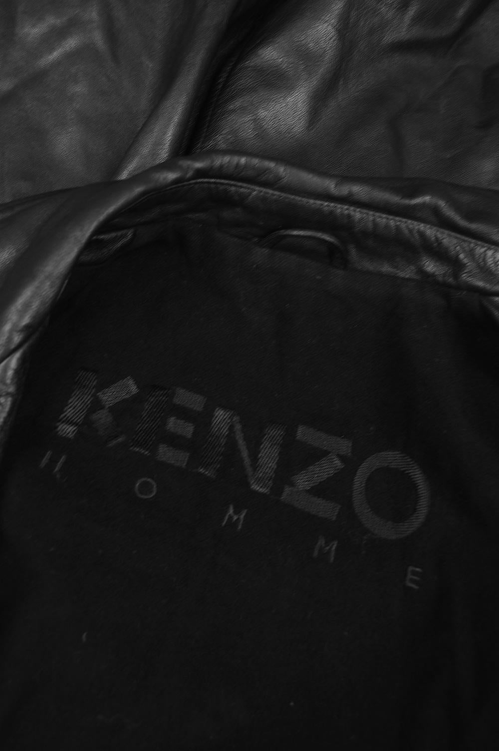 Kenzo Vintage Men's Black Goat Leather Vintage Belted Jacket Trench Coat, 1980s For Sale 6