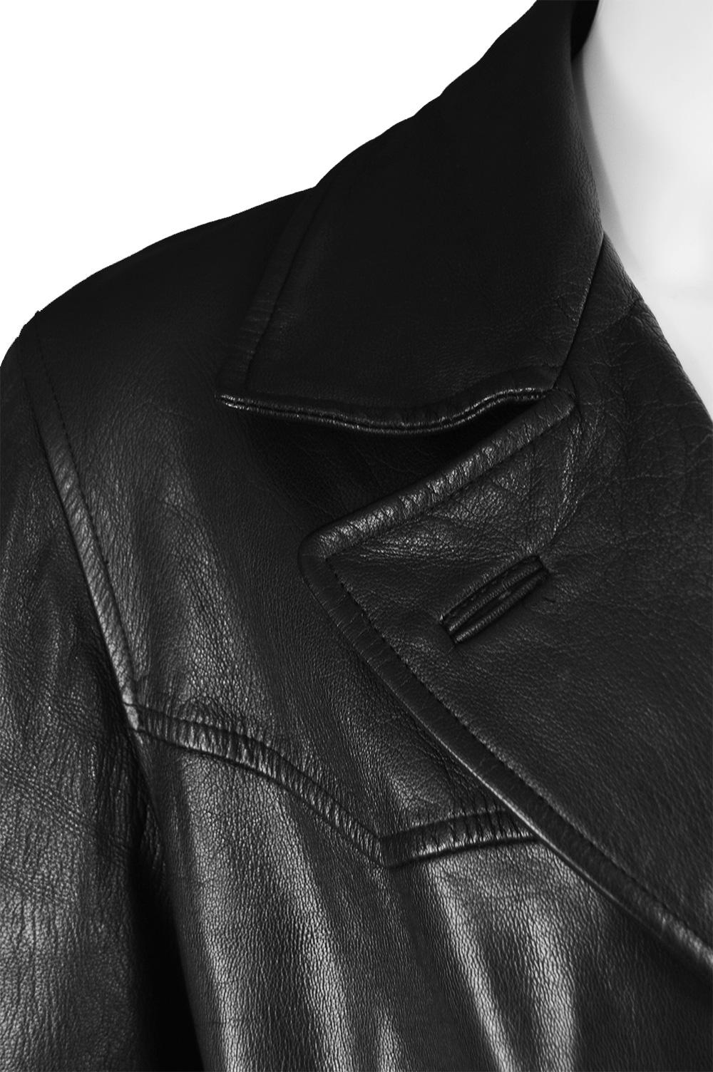 Kenzo Vintage Men's Black Goat Leather Vintage Belted Jacket Trench Coat, 1980s For Sale 1