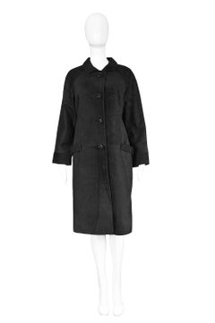 Rare Loewe 1960s Black Suede Leather Vintage Evening Coat with Raglan Sleeves