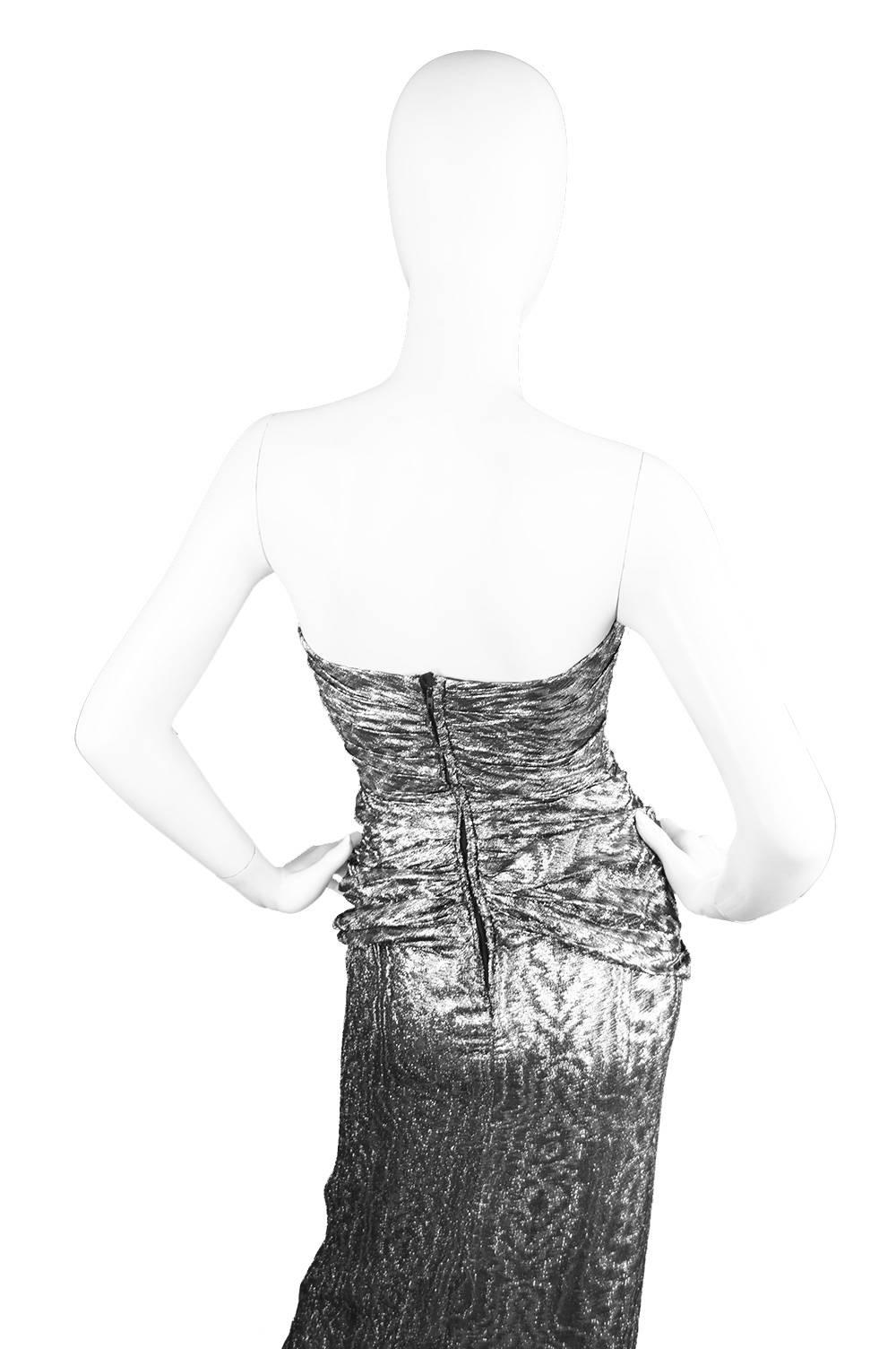 Vicky Tiel Silver Lamé Ruched Party Dress, 1980s 5