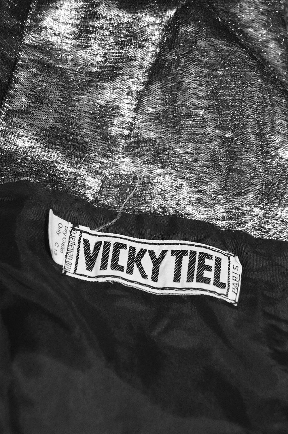 Vicky Tiel Silver Lamé Ruched Party Dress, 1980s 6