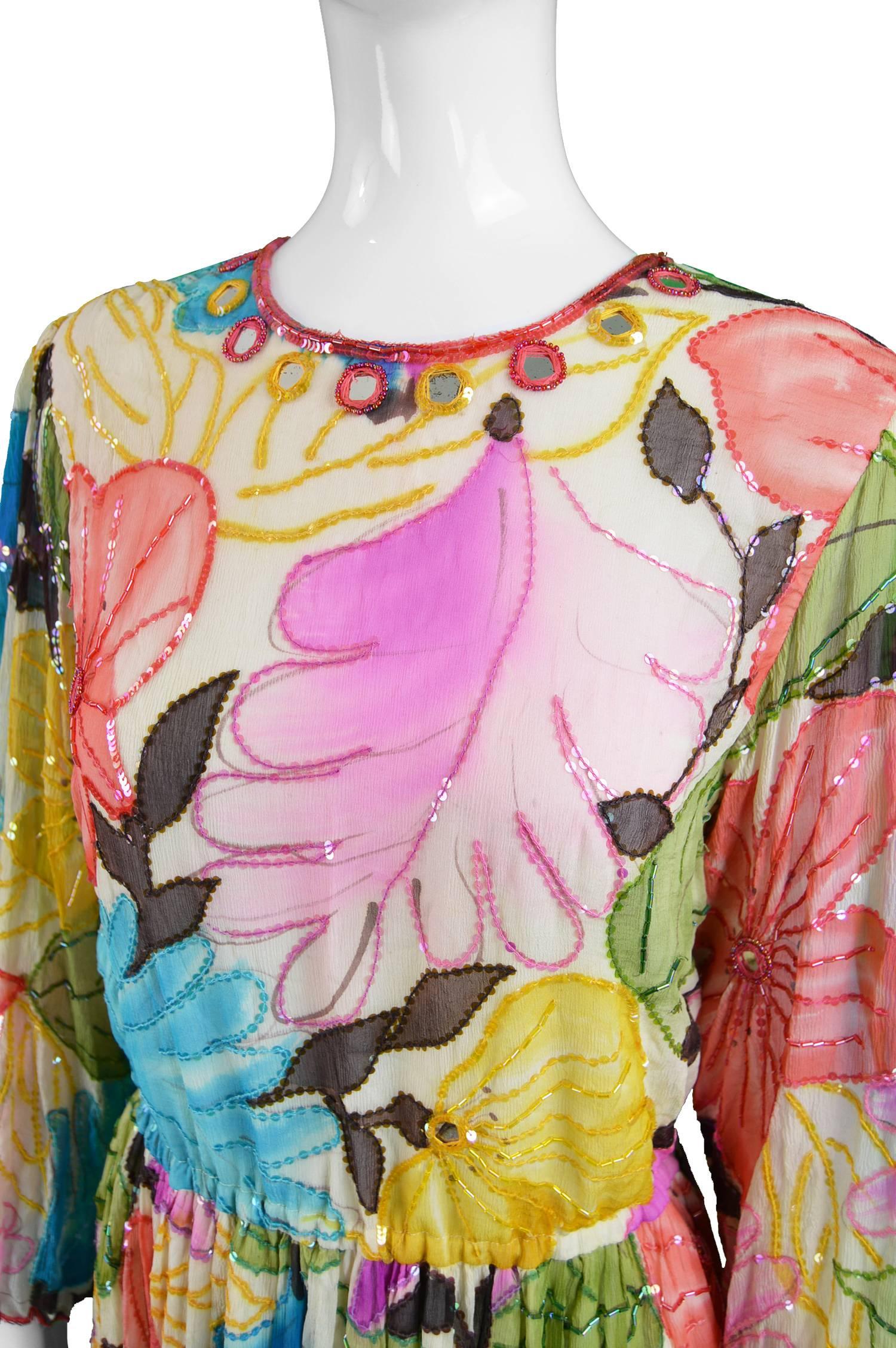 Women's Swee Lo Vintage Pure Watercolour Silk Glass Beaded Dress, 1970s