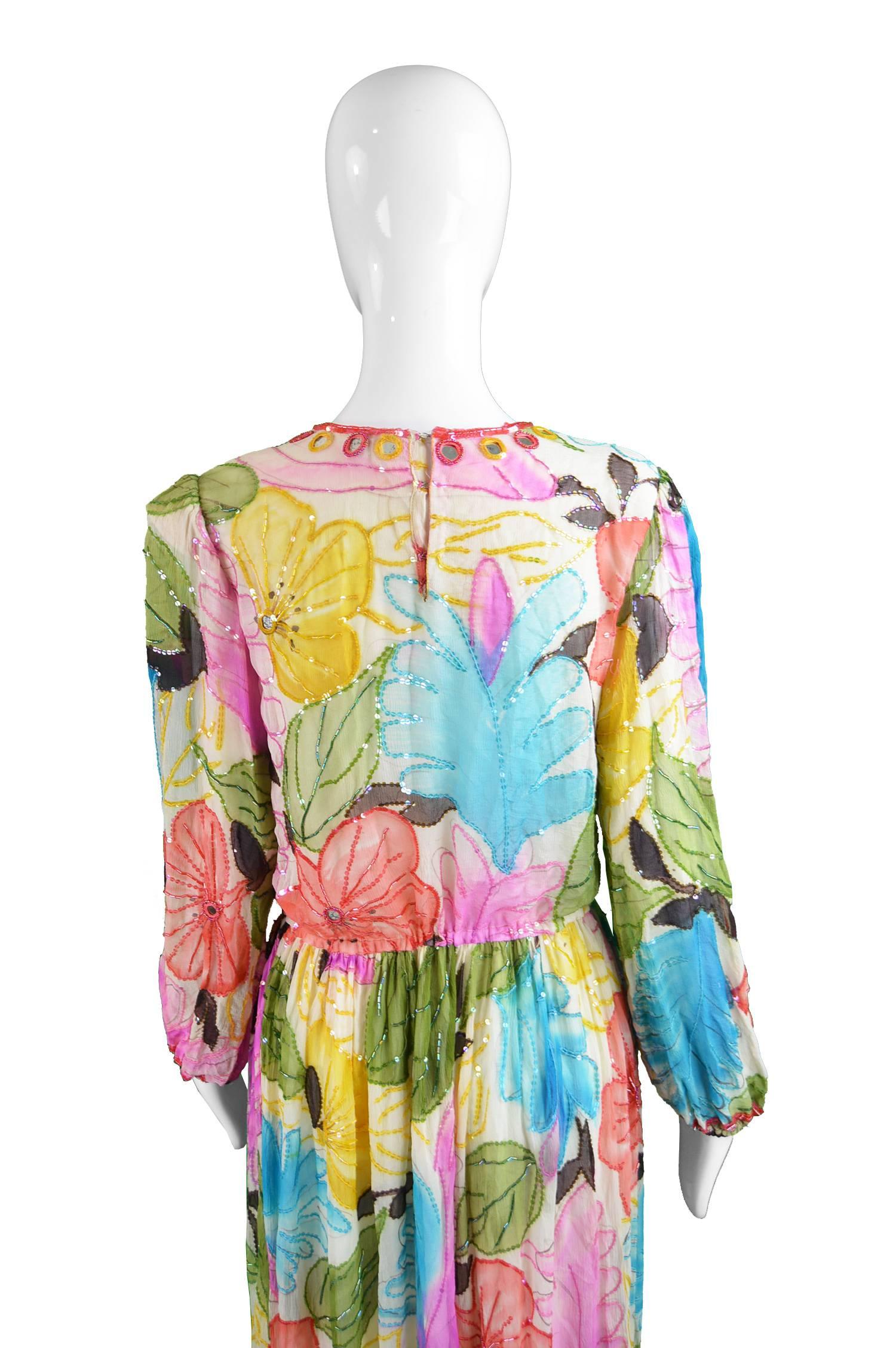 Swee Lo Vintage Pure Watercolour Silk Glass Beaded Dress, 1970s 2