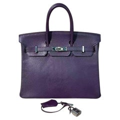 Hermes Birkin 25 Anemone Chevre Goatskin PHW Purple Bag 2005