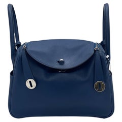 Hermes Lindy 26 Blu Swift Pelle Argento HW PHW D Stamp Crossbody Bag