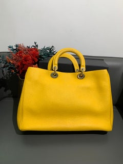 Christian Dior Diorissimo Large Yellow Pebbled Leather Tote Bag 2Way
