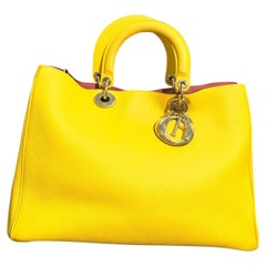 Christian Dior Diorissimo Large Yellow Pebbled Leather Tote Bag 2Way