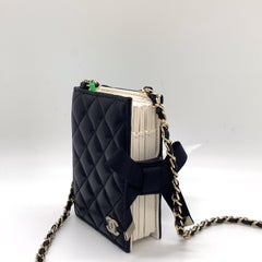 Chanel Black Quilted Lambskin Mini Book Card Holder on Chain Gold Hardware