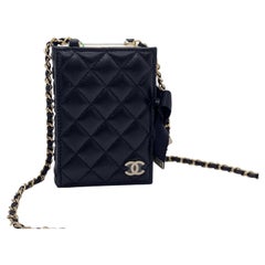 Chanel Black Quilted Lambskin Mini Book Card Holder on Chain Gold Hardware