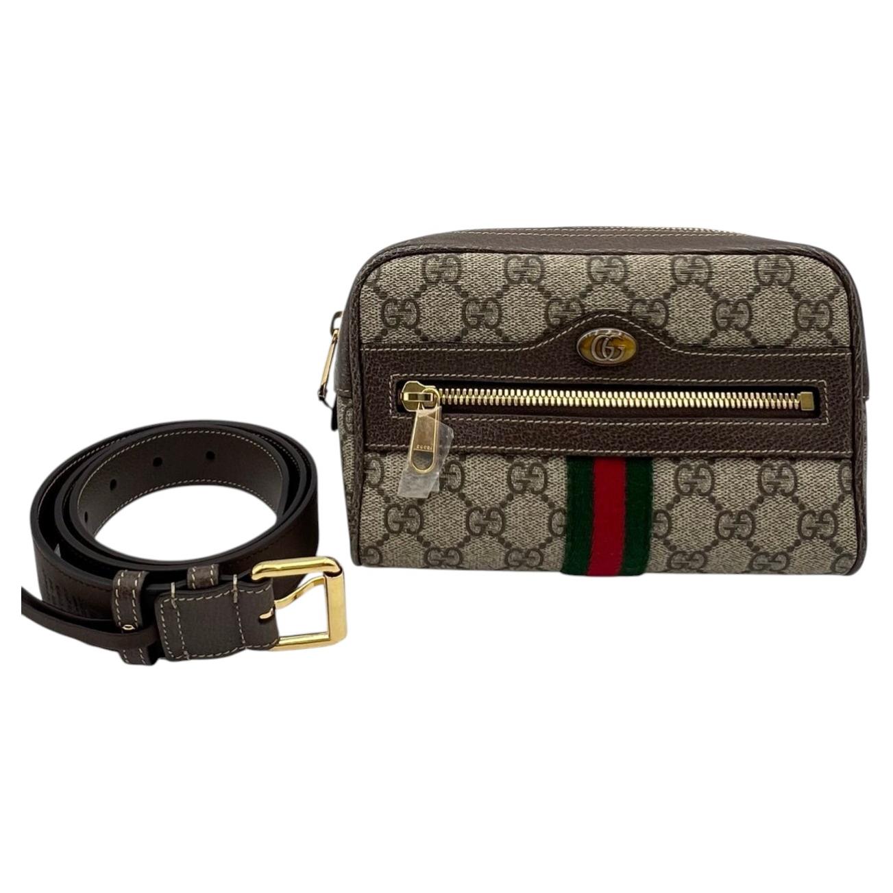Gucci Ophidia GG Supreme Small Belt Bag Waist Fanny Pack Brown Monogram For Sale