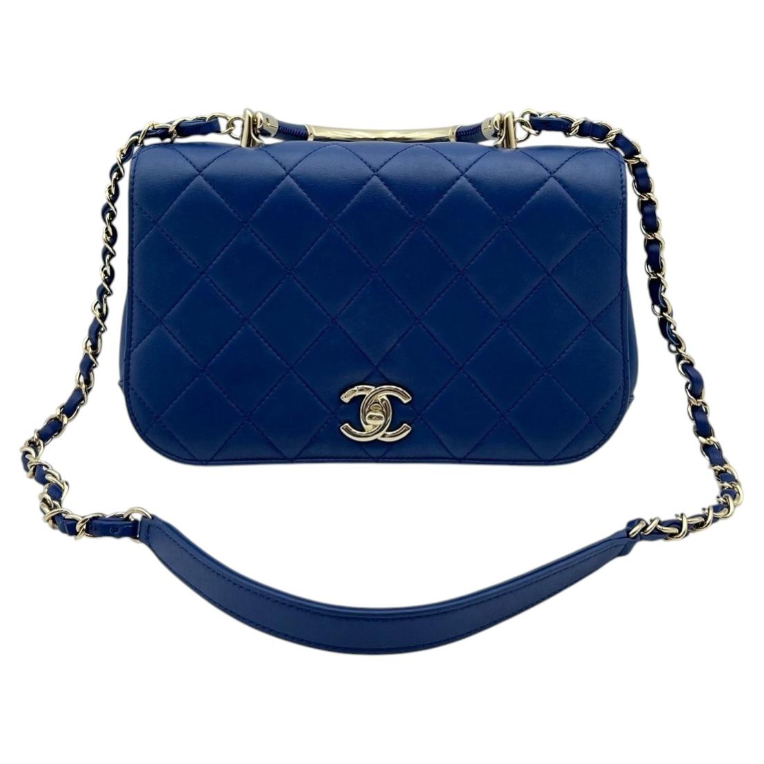 Chanel Contemporary Never Ending Chain Flap Bag Blue Leather Gold Hardware For Sale