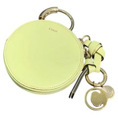 Chloe Alphabet Round Coin Purse Leather Keychain Bag Charm Pastel Yellow