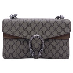 Gucci Dionysus Shoulder Bag GG Supreme Monogram Canvas Taupe Suede Medium