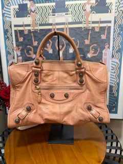 Balenciaga Classic Part Time Giant 12 Rose Gold Studs Pink Lambskin Tote Bag