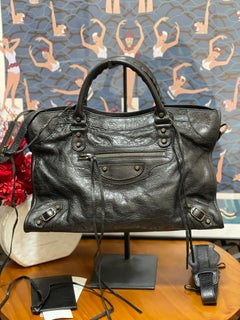 Balenciaga Classic City Giant 21 Brass Studs Black Lambskin Bag
