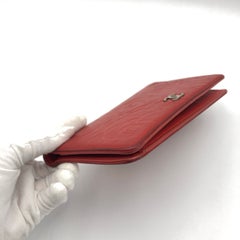 Chanel Camellia Red Lambskin Long Flap Wallet Silver CC Logo Purse