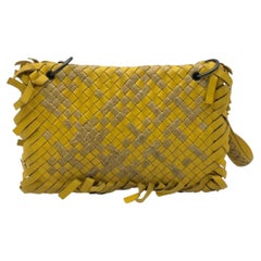 Bottega Veneta Bicolor Intrecciato Fringe Shoulder Bag Yellow Beige Nappa Leathe
