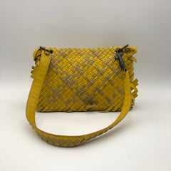 Bottega Veneta Bicolor Intrecciato Fringe Shoulder Bag Yellow Beige Nappa Leathe
