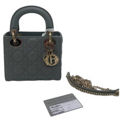 Christian Dior Mini Lady Dior Gray Cannage Lambskin Bag Gold Hardware 2021