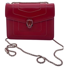 BVLGARI Serpenti Forever Shoulder Bag Leather Red Chain Gold Hardware