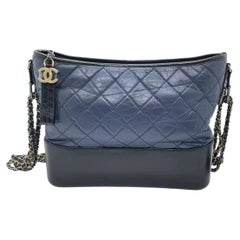 CHANEL Gabrielle Hobo Medium Blue Chain Gold Hardware Shoulder Bag Italy