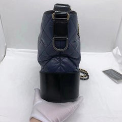 CHANEL Gabrielle Hobo Medium Blue Chain Gold Hardware Shoulder Bag Italy