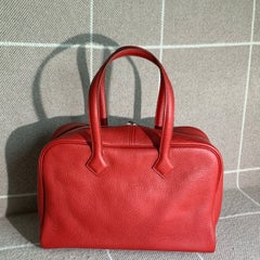 Hermes Victoria 35 Red Leather Silver Hardware Gym Bag 2013