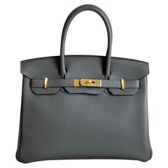 Hermes Birkin 30, Togo-Leder, Farbe „Etain“, Handtasche, goldene Beschläge, GHW-Prägung, D, 2019