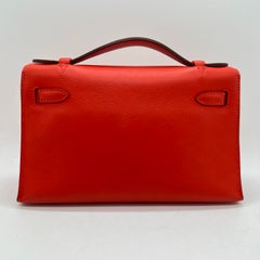 HERMES Mini Kelly Pochette Leather Red Silver Palladium Hardware PHW 2015