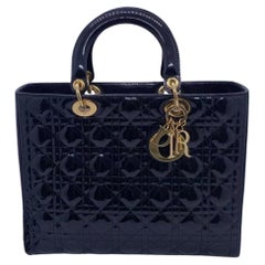 Christian Dior Lady Dior Large Bag Cannage Patent Black Shoulder Bag