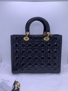 Christian Dior Lady Dior Large Bag Cannage Patent Black Shoulder Bag