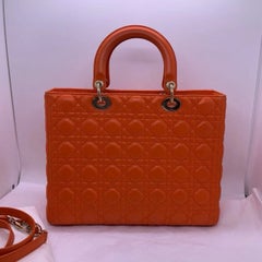 Christian Dior Lady DIOR Large Shoulder Bag Handbag Orange Red