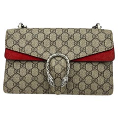 GUCCI Dionysus GG Small Shoulder Bag Canvas Red Suede Chain Crossbody