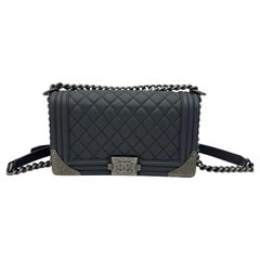 Chanel Limited Edition Le Boy Flap Bag Metal Corner Embellished Medium Gray
