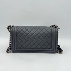Chanel Limited Edition Le Boy Flap Bag Metal Corner Embellished Medium Gray