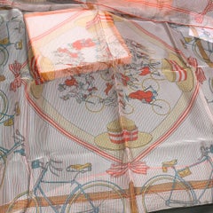 Hermes Les Becanes Scarf 70 Silk Mousseline Chiffon Pink Orange Bicycle
