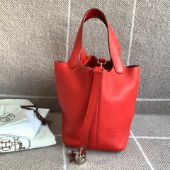 Hermes Picotin Lock 18 PM Rouge de Coeur Red Togo Leather Silver Hardware 2019
