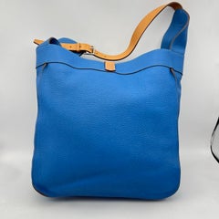 Hermes Marwari PM Blue Leather Shoulder Hobo Bag Brown Strap 2011